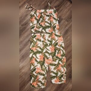 LOFT Sleep Green and Orange Leaf Print 2-piece Pajama Set